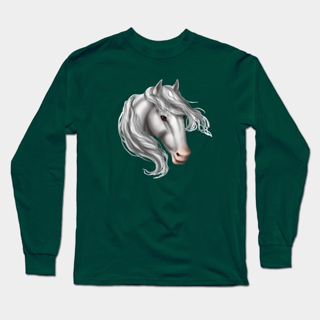 Horse Head - White Pink Nose Long Sleeve T-Shirt by FalconArt